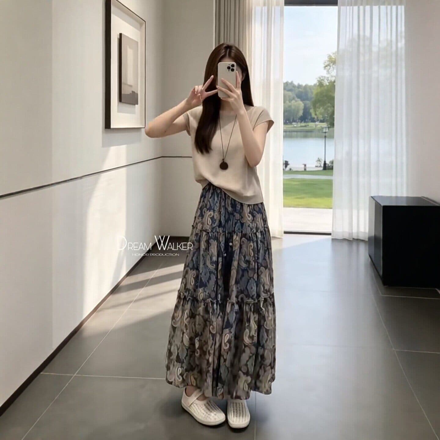 한 부서 전체 집합 ootd 착용 가져 가라. 한 부서 품격 고급 센스 반팔 니트 맨위 꽃무늬 반신 치마 세트 여성 상세 이미지 9
