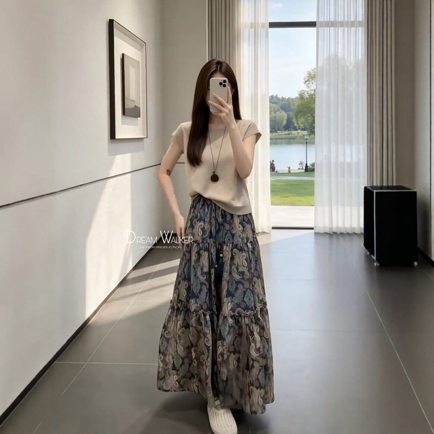 한 부서 전체 집합 ootd 착용 가져 가라. 한 부서 품격 고급 센스 반팔 니트 맨위 꽃무늬 반신 치마 세트 여성 상세 이미지 10