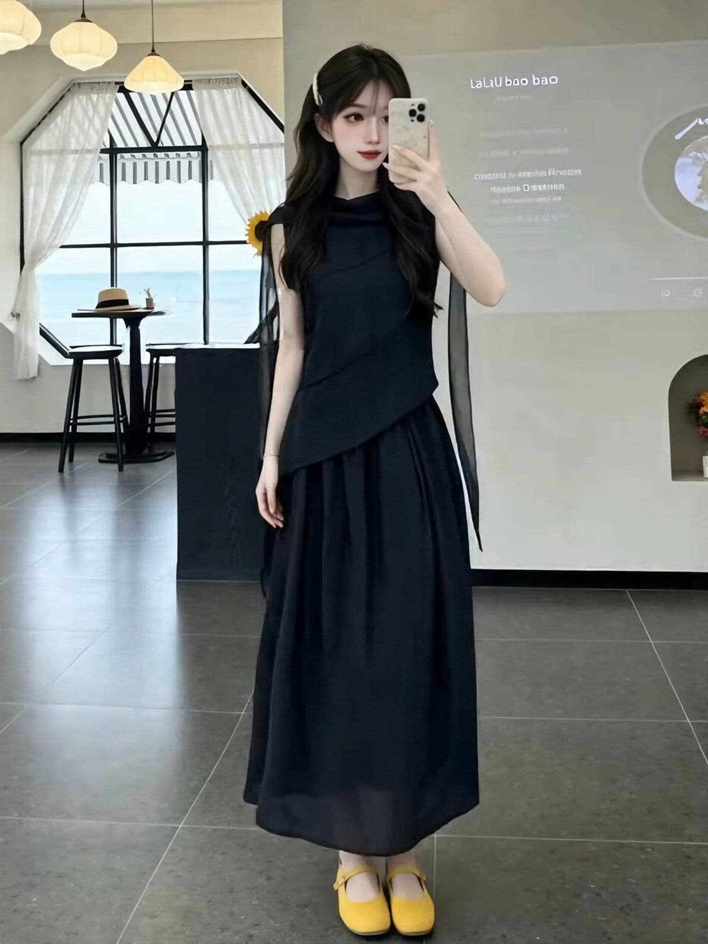 여름 착용 가져 가라. 전체 집합 빛 럭셔리 고급 품격 연령 감소 민소매 리본 맨위 코디 반신 스커트 두 조각 여성 세트 상세 이미지 4