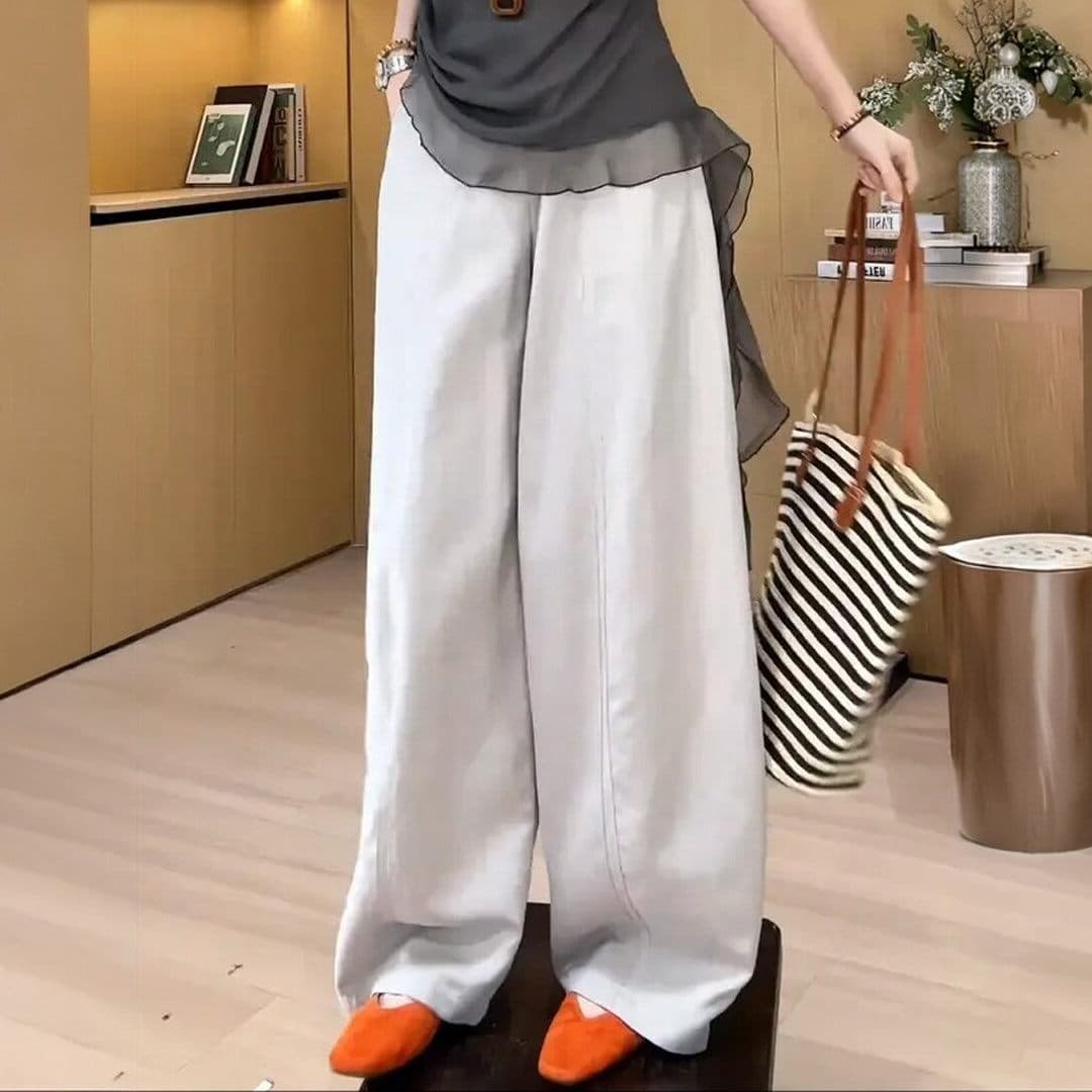 여름 착용 가져 가라. 전체 집합 빅 사이즈 지방 mm 망사 반팔 티셔츠 와이드 레그 팬츠 느슨함 센스 고급 투피스 슈트 여성 상세 이미지 4