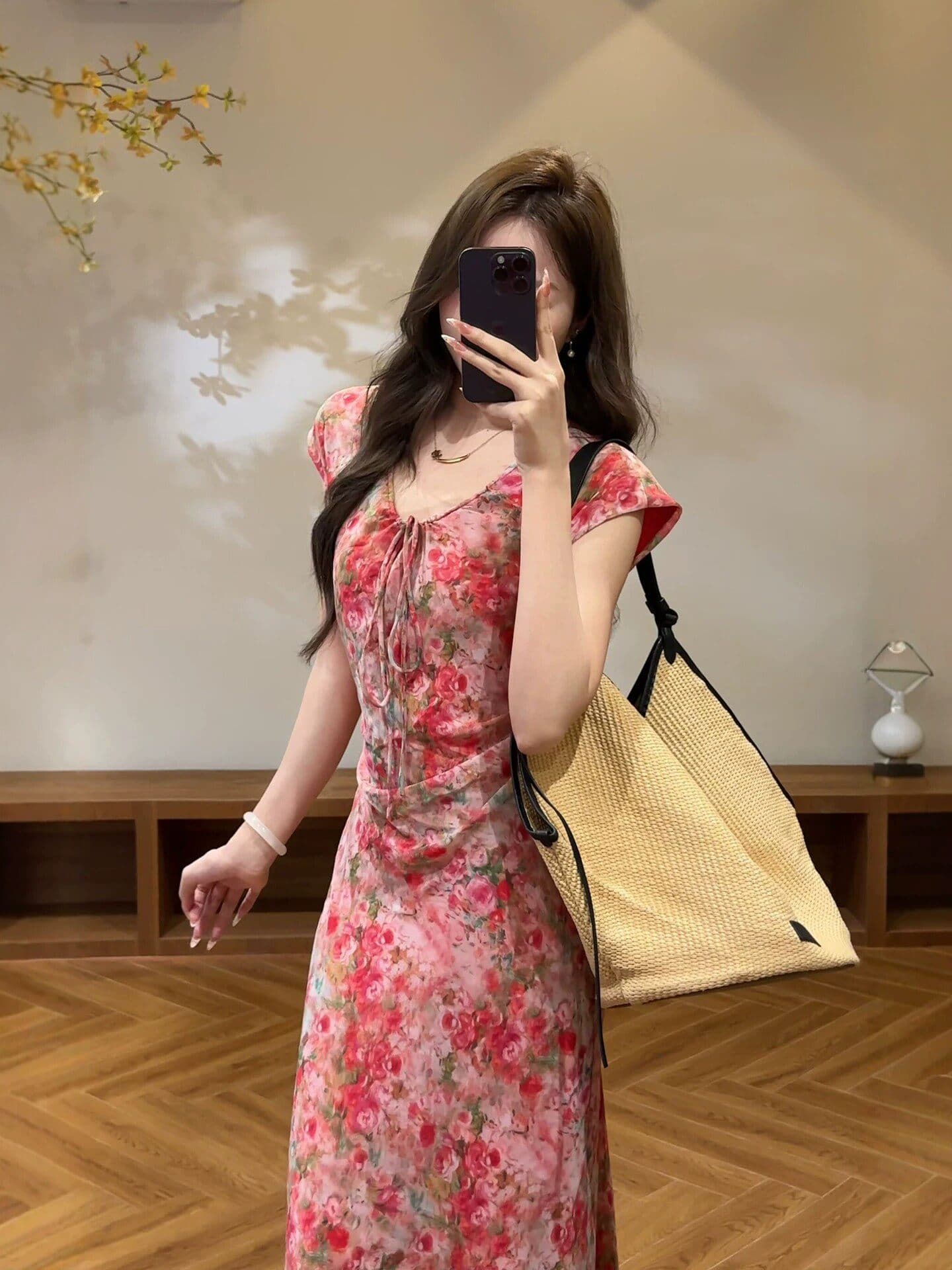 프랑스식 허리 수축 슬림해 보이는 꽃무늬 여성 드레스 여름 자이언트 잘 생긴 고유 한 아름다운 롱 스커트 해변가 휴가 작은 치마 상세 이미지 5
