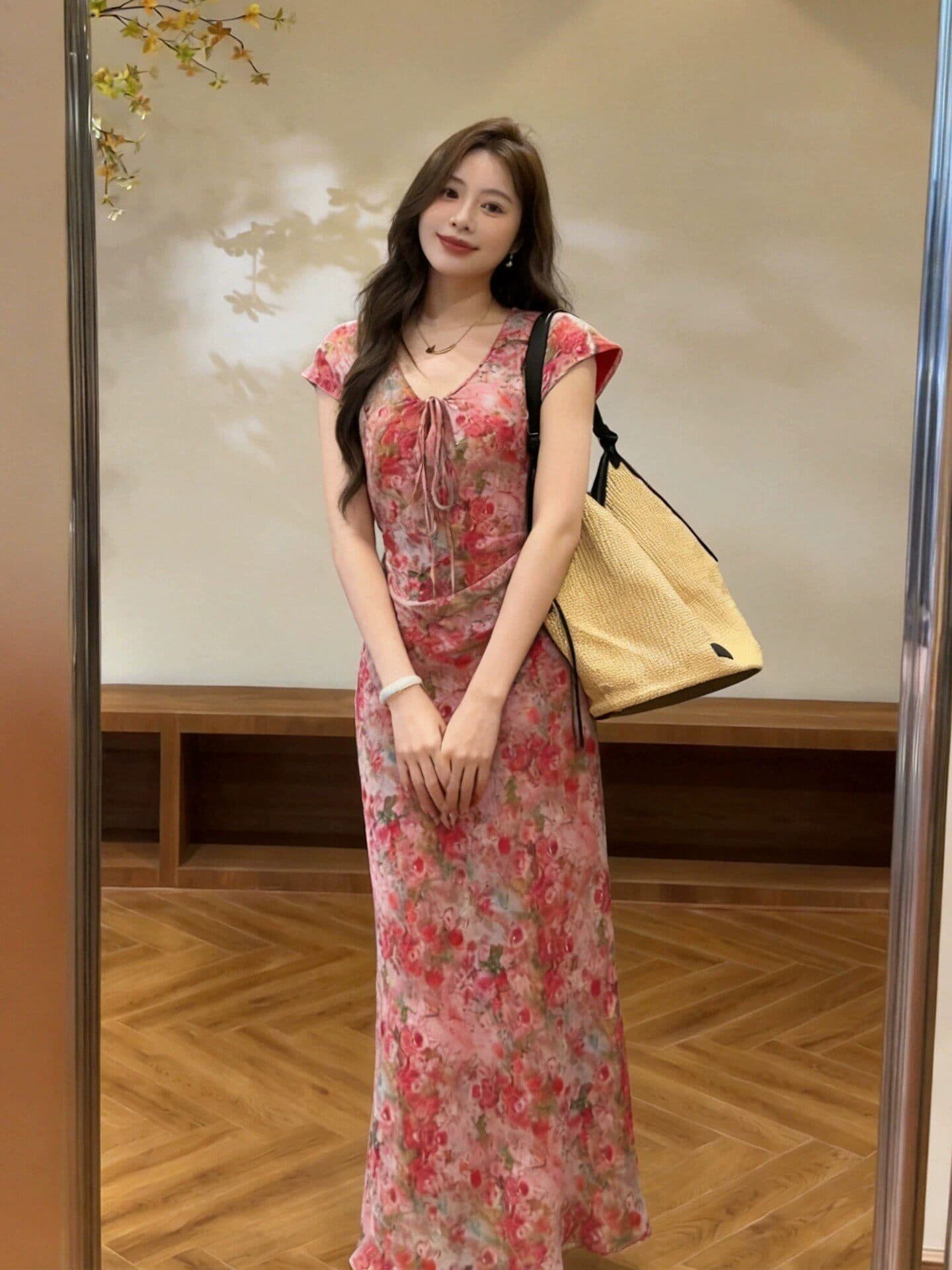 프랑스식 허리 수축 슬림해 보이는 꽃무늬 여성 드레스 여름 자이언트 잘 생긴 고유 한 아름다운 롱 스커트 해변가 휴가 작은 치마 상세 이미지 6