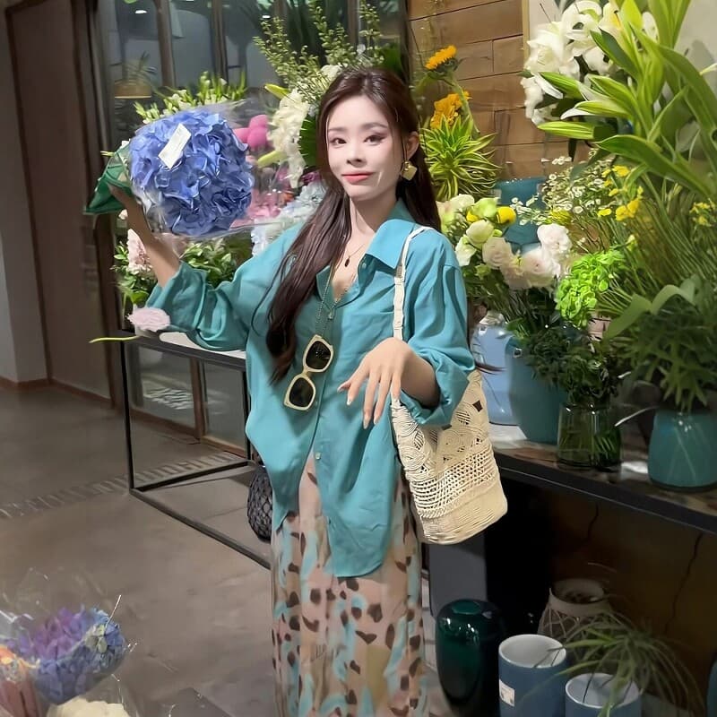 여름 착용 가져 가라. 전체 집합 지방 mm 한 부서 빛 럭셔리 자외선 차단 셔츠 프린트 반신 스커트 품격 연령 감소 잘 생긴 세트 상세 이미지 6