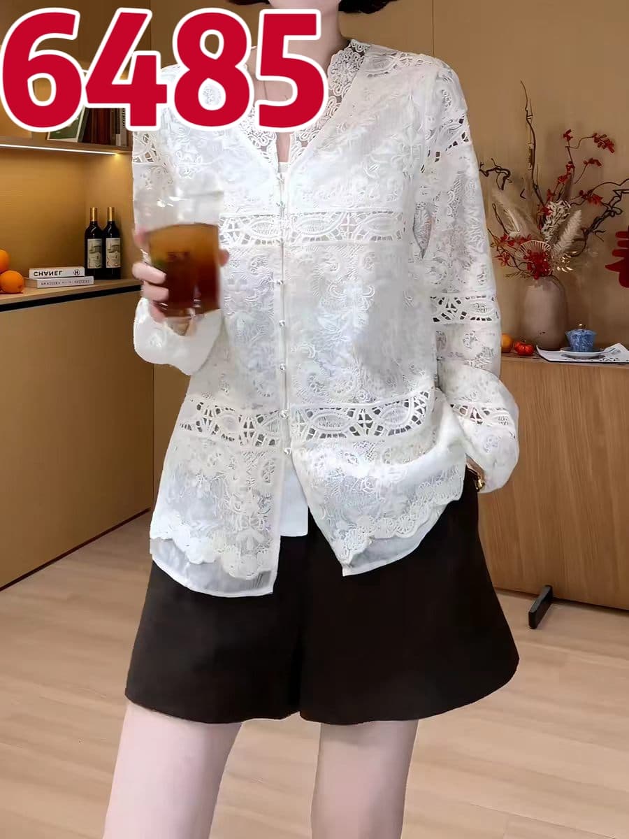 2026 봄 새로운 무거운 작업 레이스 자수 다용도 V넥 기본 셔츠 품격 상세 이미지 1