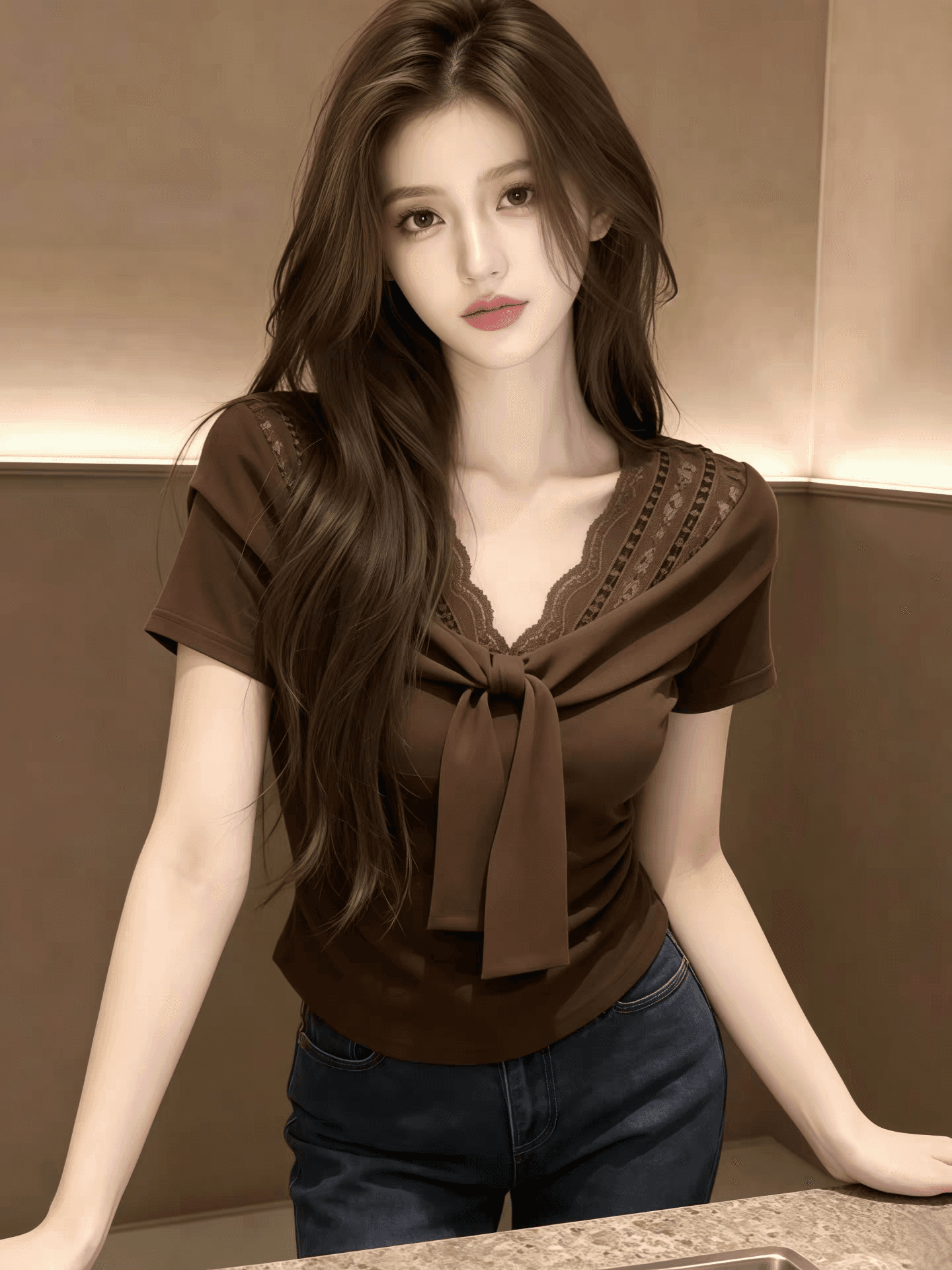 V넥 반팔 티셔츠 여성 의류 2026 새로운 폭발 여름 맨위 상세 이미지 2