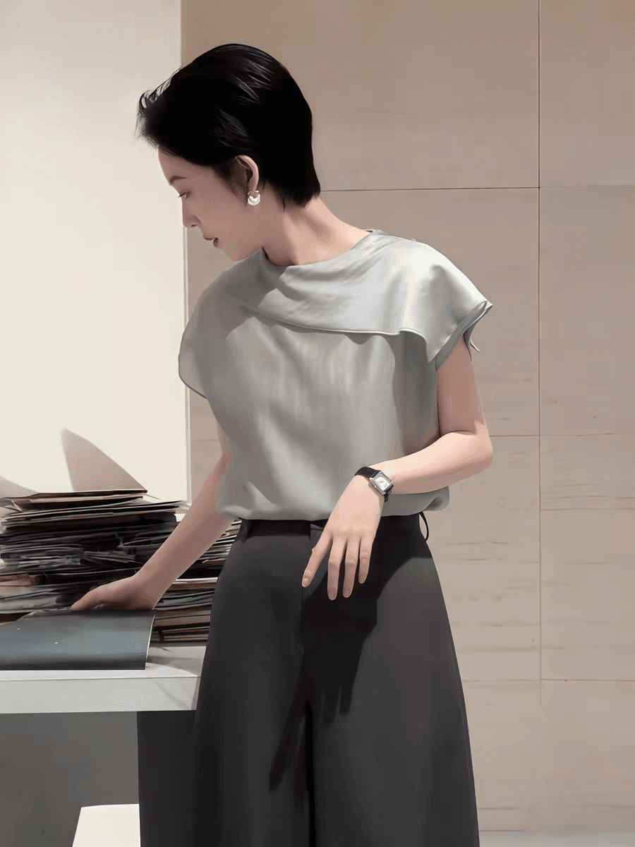 비대칭 칼라 비스듬한 자르다 셔츠 2026 여름 새로운 맨위 이미지 3