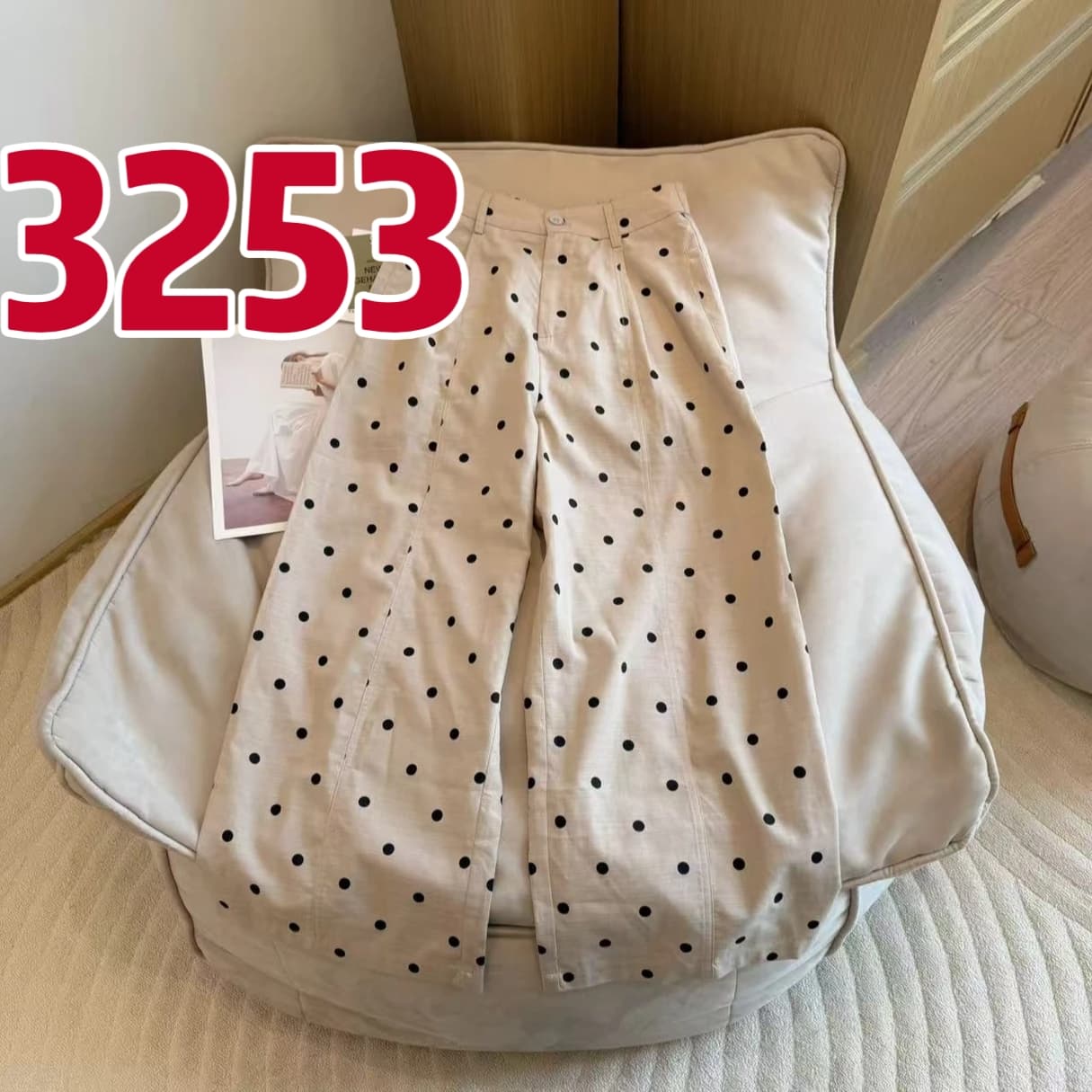 여름 허리밴드 도트 무늬 바지 외국 가스 루즈핏 와이드 레그 팬츠 이미지 4
