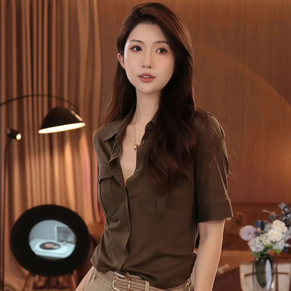 커피 색상 폴로 칼라 반팔 아마 여성 셔츠 2026 새로운 여름 맨위 이미지 3