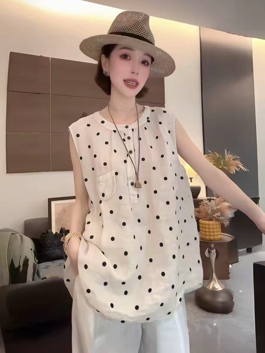 여름 새로운 아마 도트 무늬 빛 럭셔리 품격 다용도 드레스 이미지 4