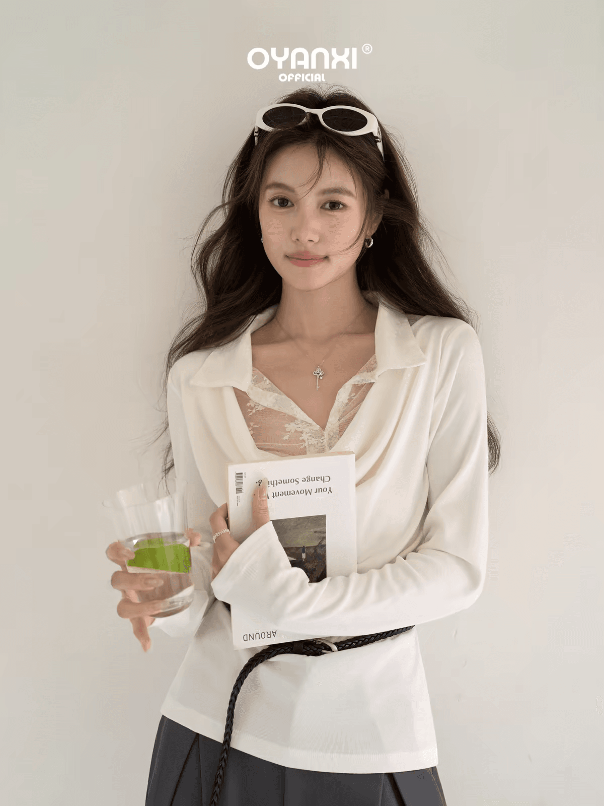 페이크 레이어드 레이스 조각 흔들다 칼라 티셔츠 여성 이른 봄 맨위 상세 이미지 3