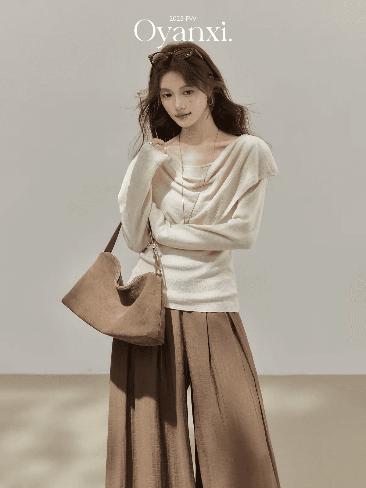 흔들다 칼라 니트 스웨터 여성 스택 착용 숄 투피스 세트 이른 가을 한 부서 Chic 맨위 이미지 2