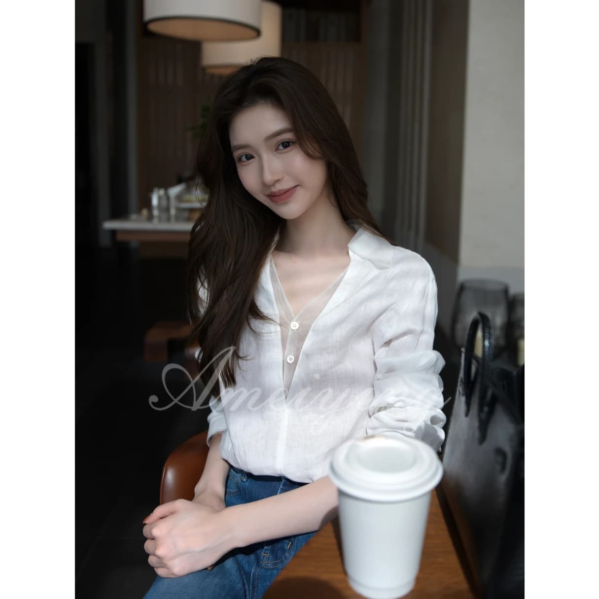 폴로 칼라 반 개방 버클 느긋한 바람 레이스 패션 맨위 상세 이미지 4