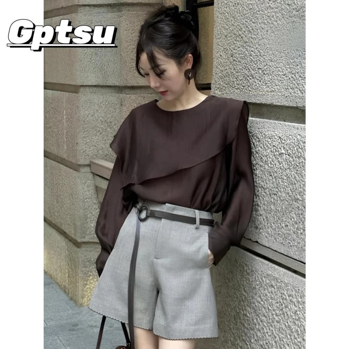 비대칭 프릴 긴팔 여성 셔츠 봄 패션 고급 센스 디자인 센스 다용도 맨위 상세 이미지 2