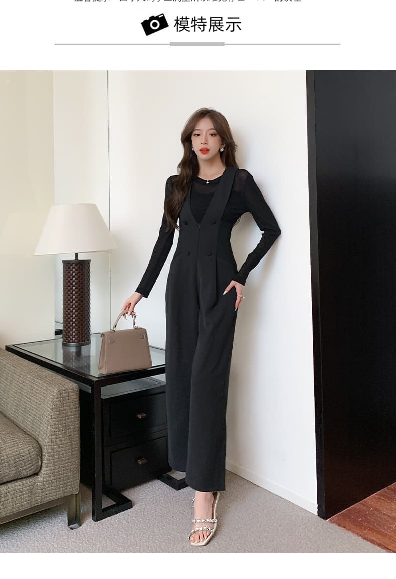 고급 센스 멜빵 바지 여성 2026 봄 가을 새로운 디자인 센스 허리 수축 슬림해 보이는 하이웨이스트 넓은 다리 정장 바지 올인원 바지 상세 이미지 9