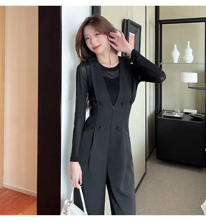 고급 센스 멜빵 바지 여성 2026 봄 가을 새로운 디자인 센스 허리 수축 슬림해 보이는 하이웨이스트 넓은 다리 정장 바지 올인원 바지 상세 이미지 15
