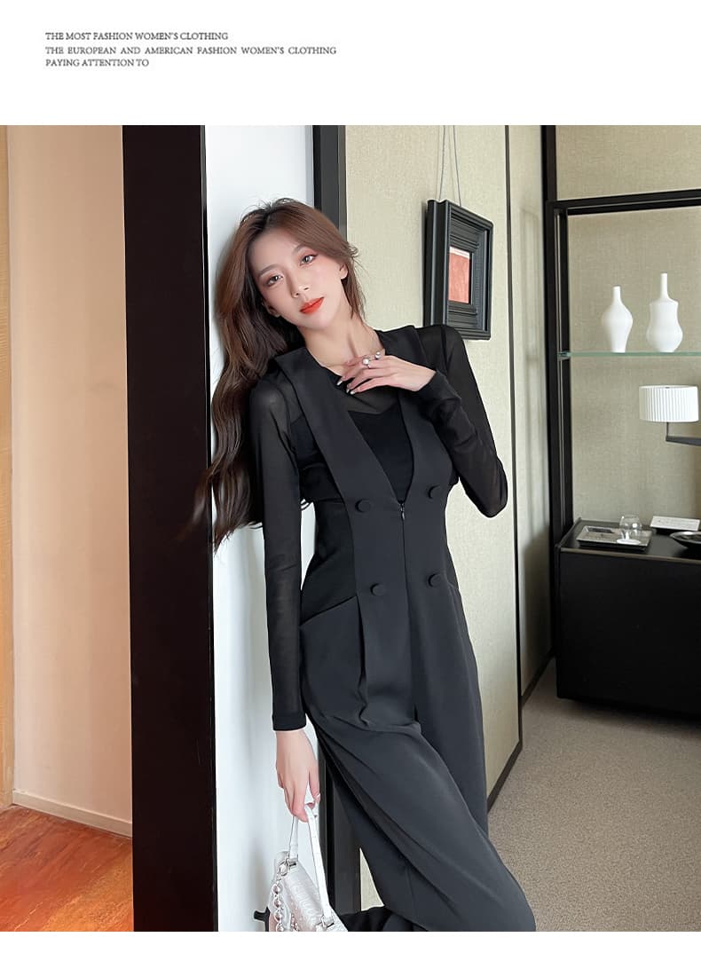 고급 센스 멜빵 바지 여성 2026 봄 가을 새로운 디자인 센스 허리 수축 슬림해 보이는 하이웨이스트 넓은 다리 정장 바지 올인원 바지 상세 이미지 16