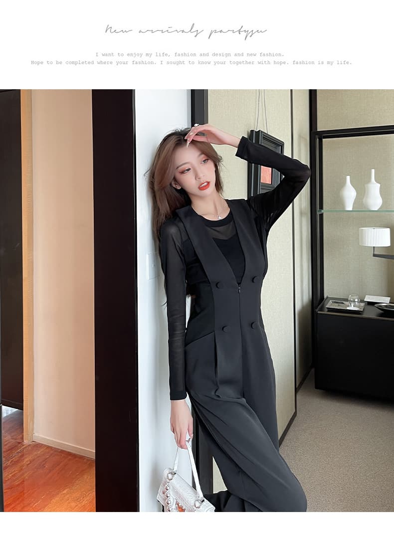 고급 센스 멜빵 바지 여성 2026 봄 가을 새로운 디자인 센스 허리 수축 슬림해 보이는 하이웨이스트 넓은 다리 정장 바지 올인원 바지 상세 이미지 17