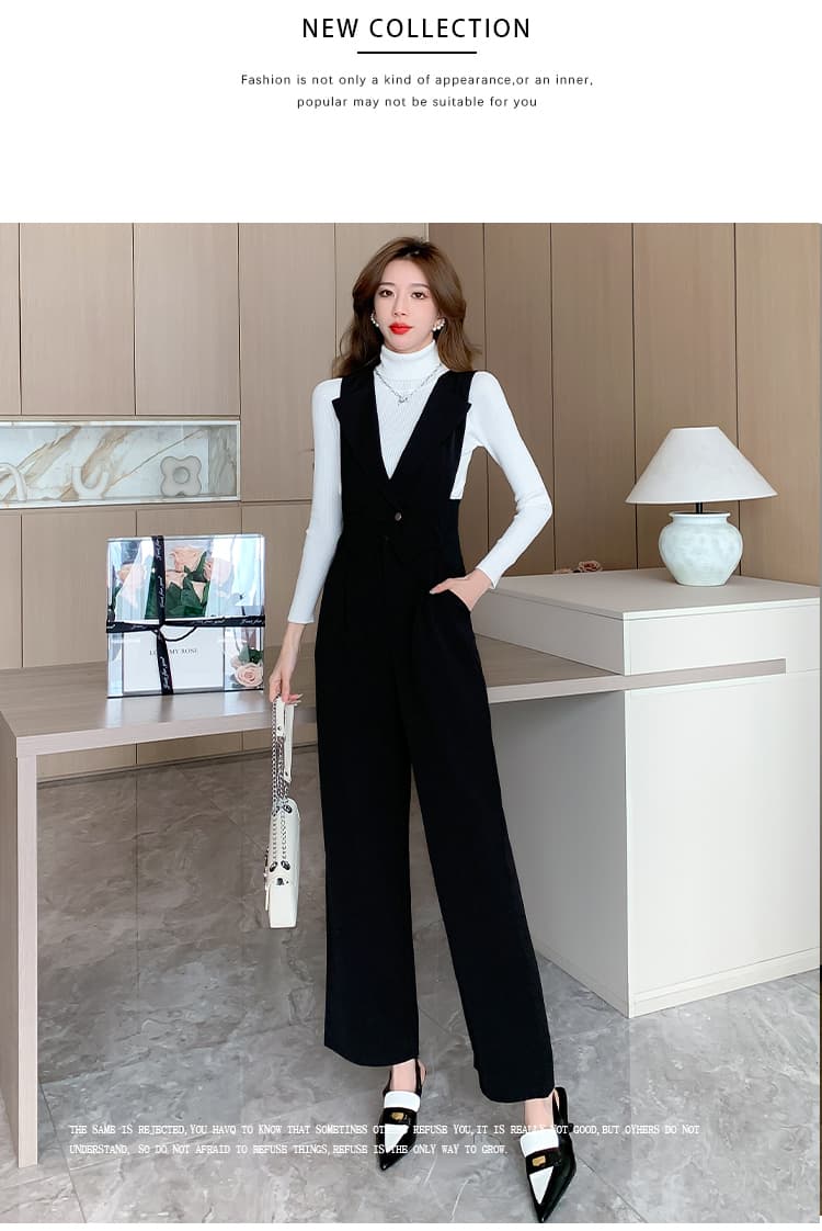 실사 고급 디자인 센스 베스트 멜빵 바지 새로운 세련된 연령 감소 도루 센스 슬림해 보이는 정장 스트레이트 올인원 바지 상세 이미지 12