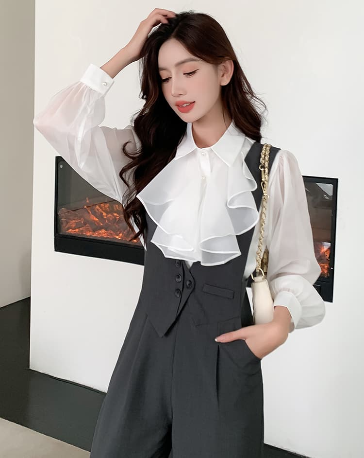 단색 정장 멜빵 바지 아이들 사계절 2026 새로운 하이웨이스트 슬림해 보이는 고급 센스 캐주얼 스트레이트 올인원 바지 상세 이미지 23