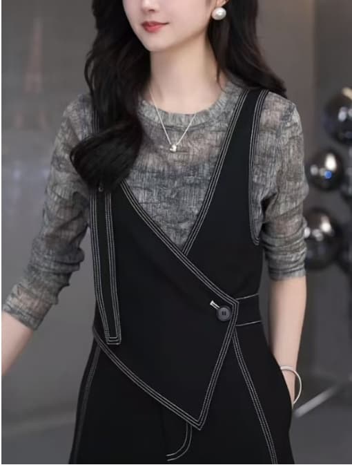블루 섬 Cang 暮 패션 무거운 작업 디자이너 더블 어깨끈 차가운 바람의 소리 바람 단색 슬림해 보이는 올인원 바지 이미지 3