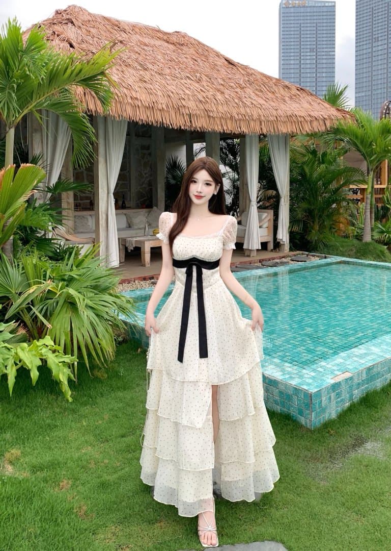 실사 빅 사이즈 프랑스식 달콤함 도트 무늬 거품 소매 드레스 여름 지방 mm 슬림해 보이는 꼬집기 허리 고급 센스 케이크 드레스 상세 이미지 8
