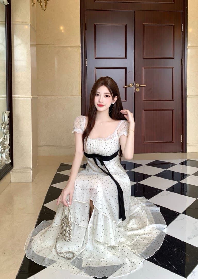 실사 빅 사이즈 프랑스식 달콤함 도트 무늬 거품 소매 드레스 여름 지방 mm 슬림해 보이는 꼬집기 허리 고급 센스 케이크 드레스 상세 이미지 11