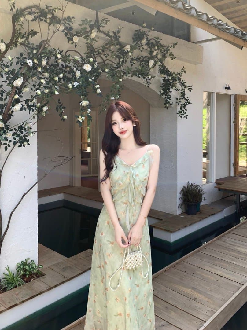 실사 빅 사이즈 휴가 바람 프릴 꽃무늬 슬립 드레스 배트윙 소매 오픈 가디건 두 조각 여성 세트 여름 롱 스커트 상세 이미지 7