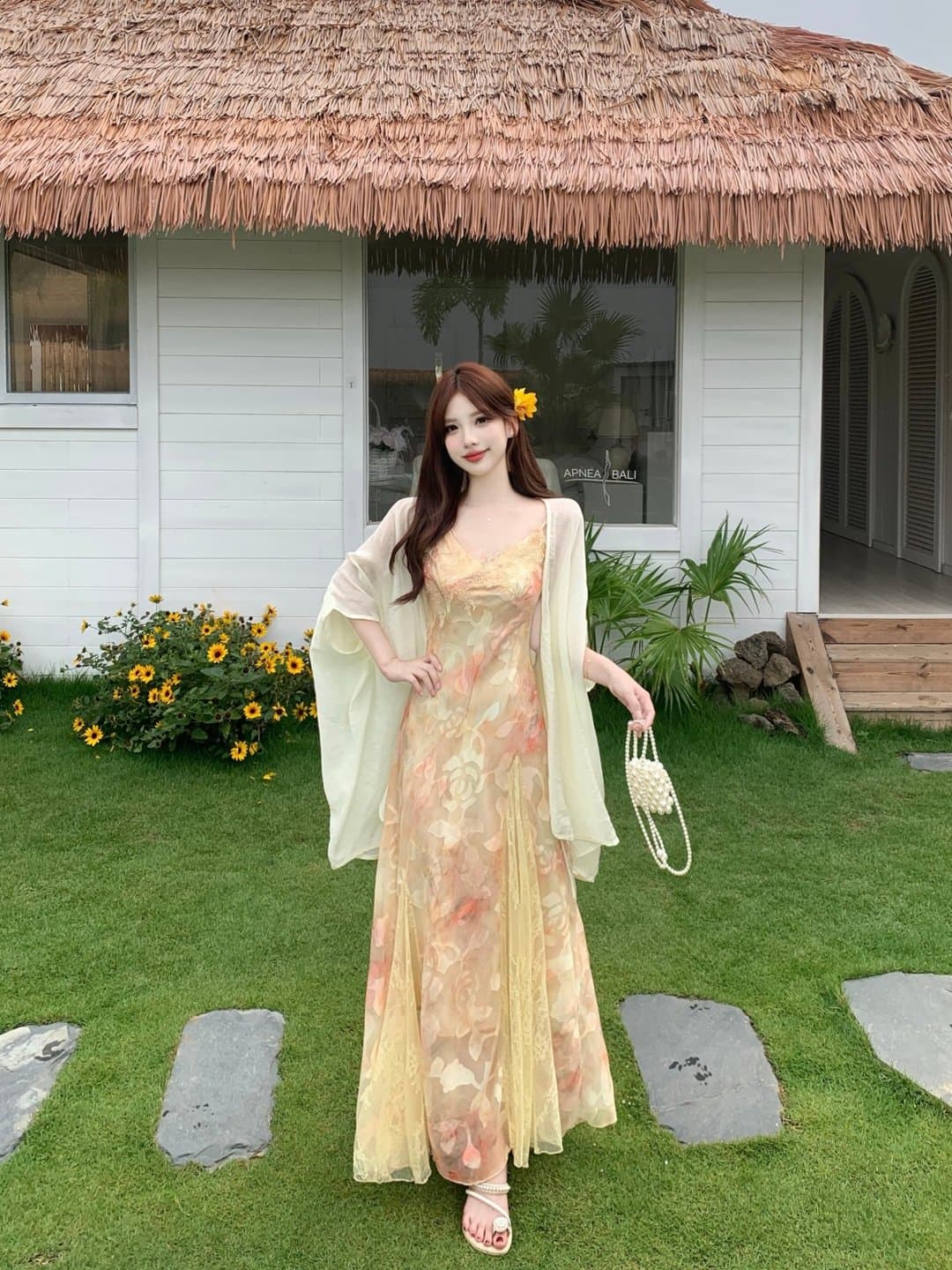 실사 빅 사이즈 무거운 작업 레이스 조각 꽃무늬 슬립 여성 드레스 여름 자외선 차단 숄 롱 스커트 투피스 세트 상세 이미지 15