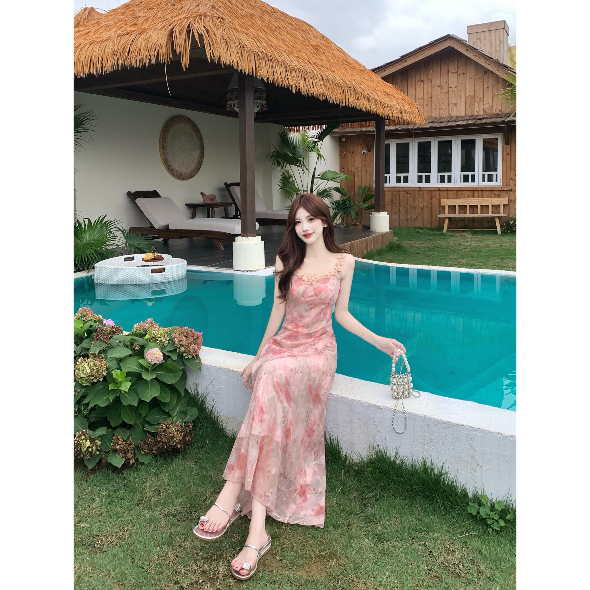 실사 빅 사이즈 프랑스식 낭만주의 바람 꽃무늬 슬립 여성 드레스 여름 몸매 가꾸기 슬림해 보이는 슈퍼 요정 프릴 롱 스커트 이미지 5