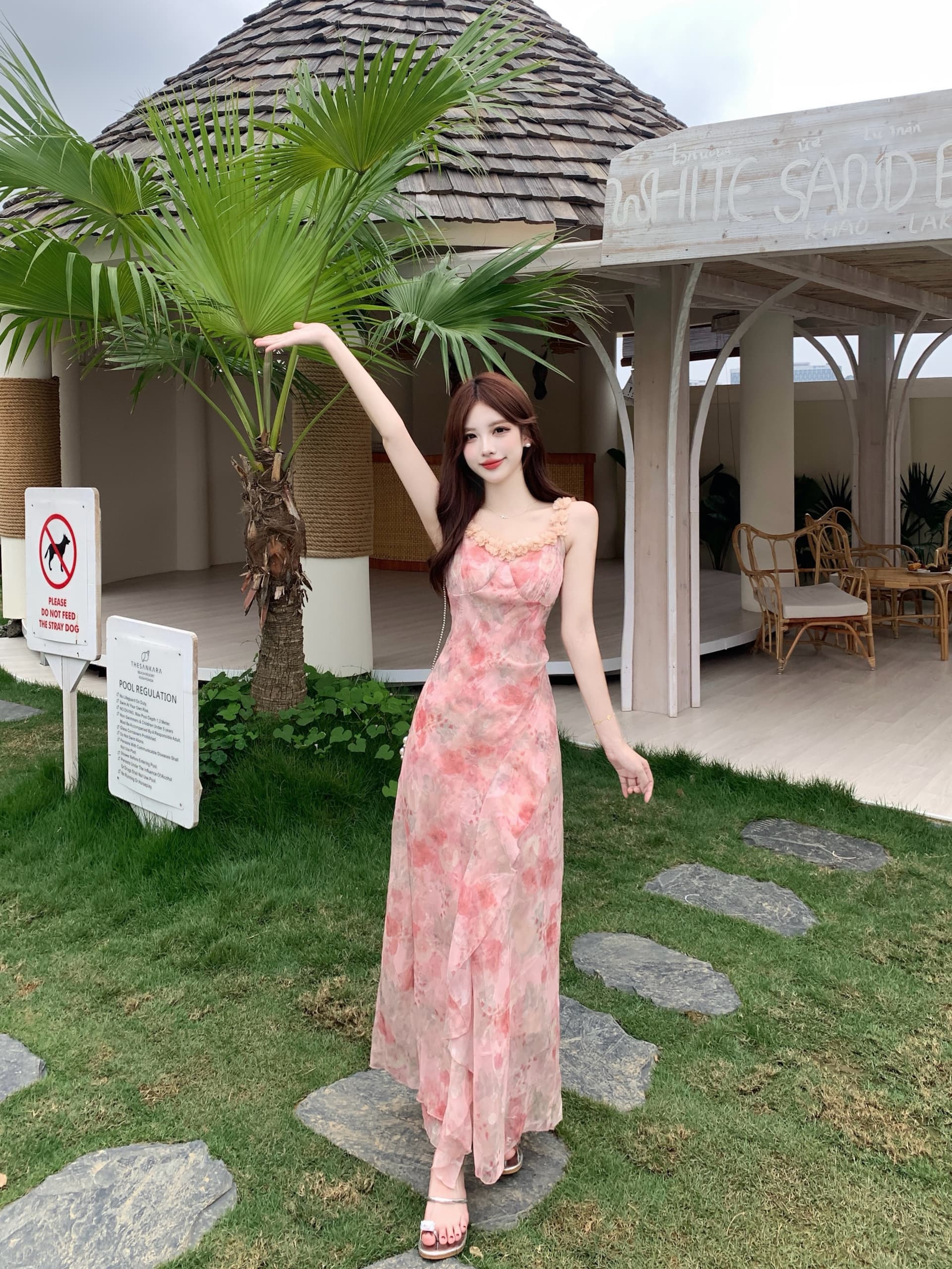 실사 빅 사이즈 프랑스식 낭만주의 바람 꽃무늬 슬립 여성 드레스 여름 몸매 가꾸기 슬림해 보이는 슈퍼 요정 프릴 롱 스커트 상세 이미지 3
