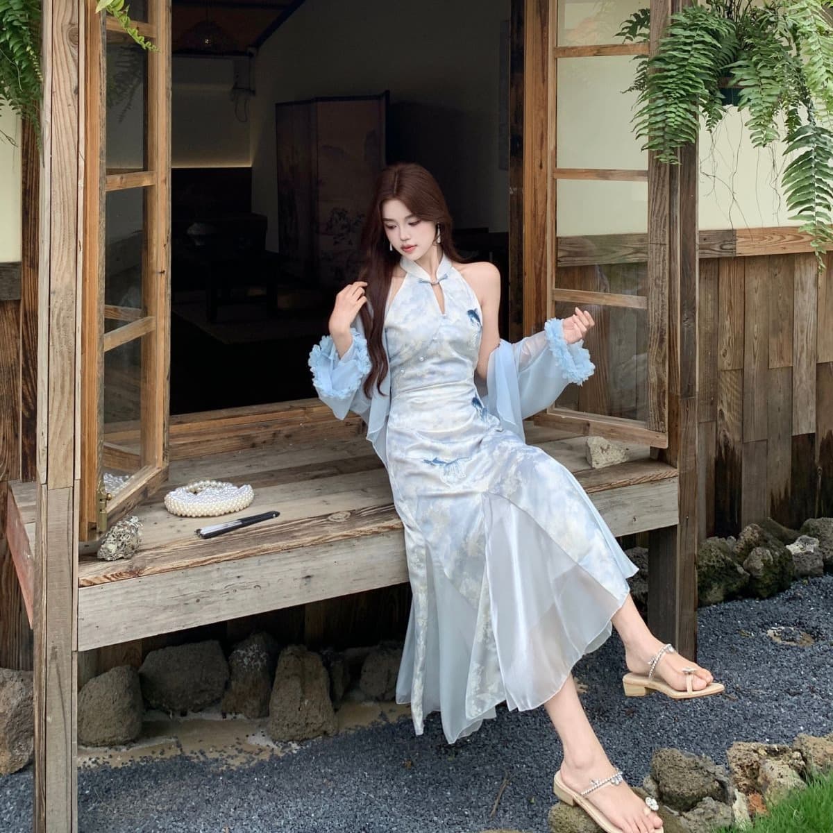 실사 빅 사이즈 비하이 수영하다 규모 감기 품격 치파오 새로운 중식 헤일로 염색 프린트 암퇘지 빛 실 개선 인어 꼬리 스커트 이미지 5