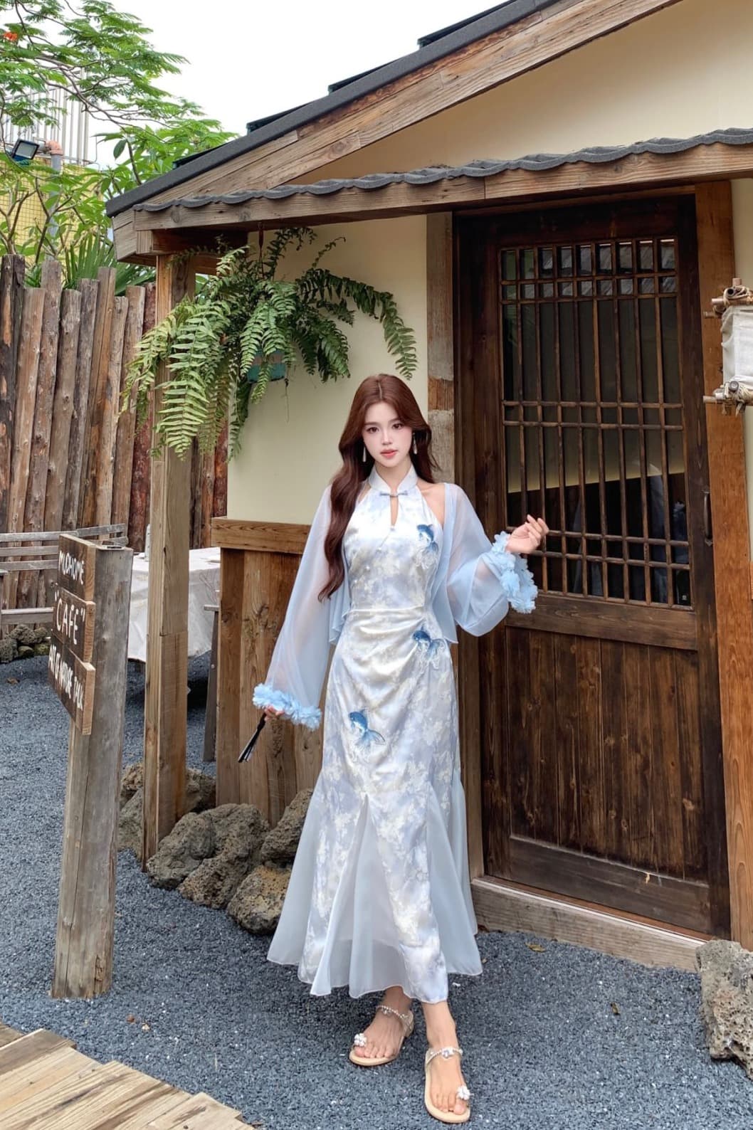 실사 빅 사이즈 비하이 수영하다 규모 감기 품격 치파오 새로운 중식 헤일로 염색 프린트 암퇘지 빛 실 개선 인어 꼬리 스커트 이미지 6