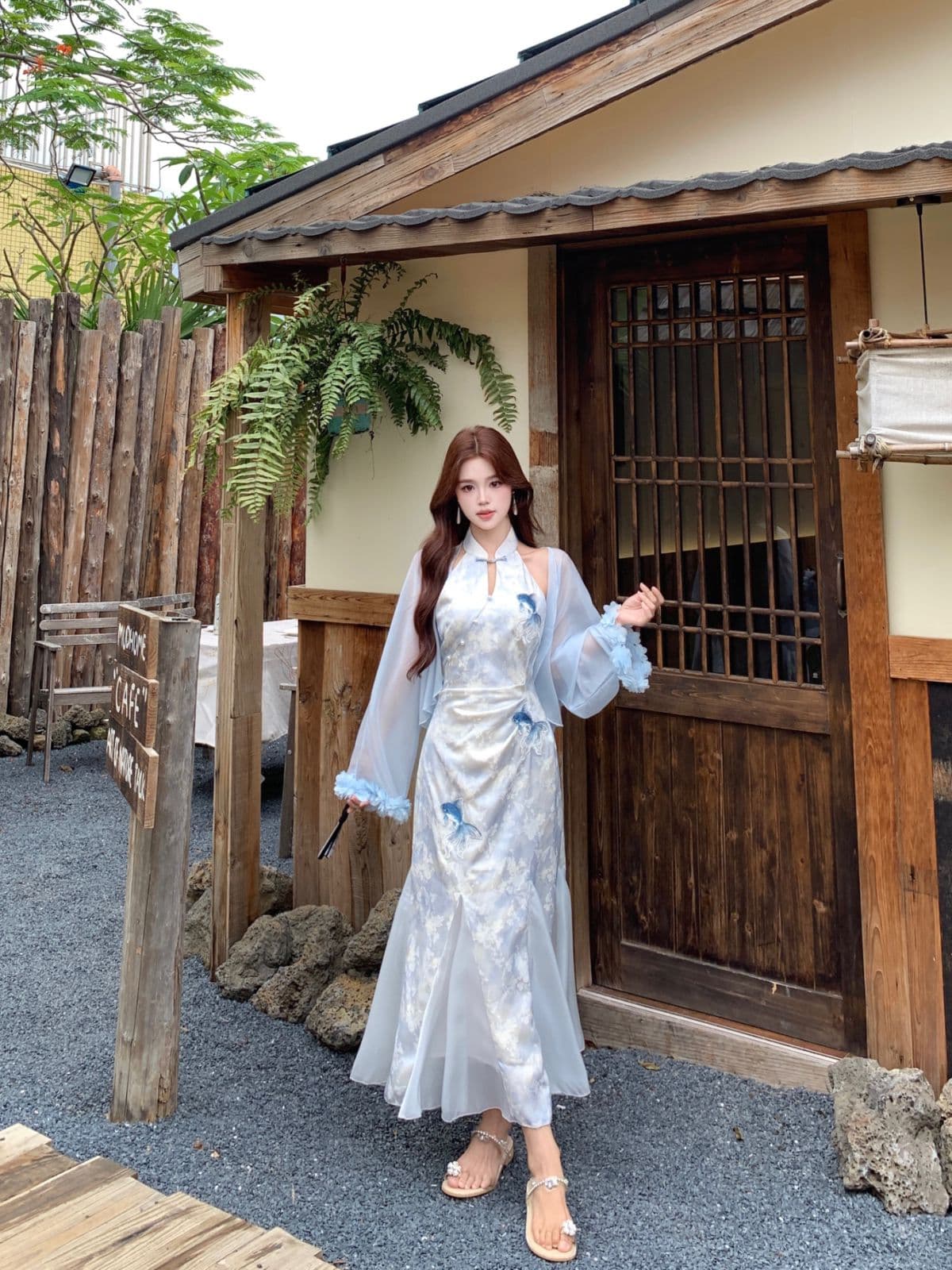 실사 빅 사이즈 비하이 수영하다 규모 감기 품격 치파오 새로운 중식 헤일로 염색 프린트 암퇘지 빛 실 개선 인어 꼬리 스커트 상세 이미지 3