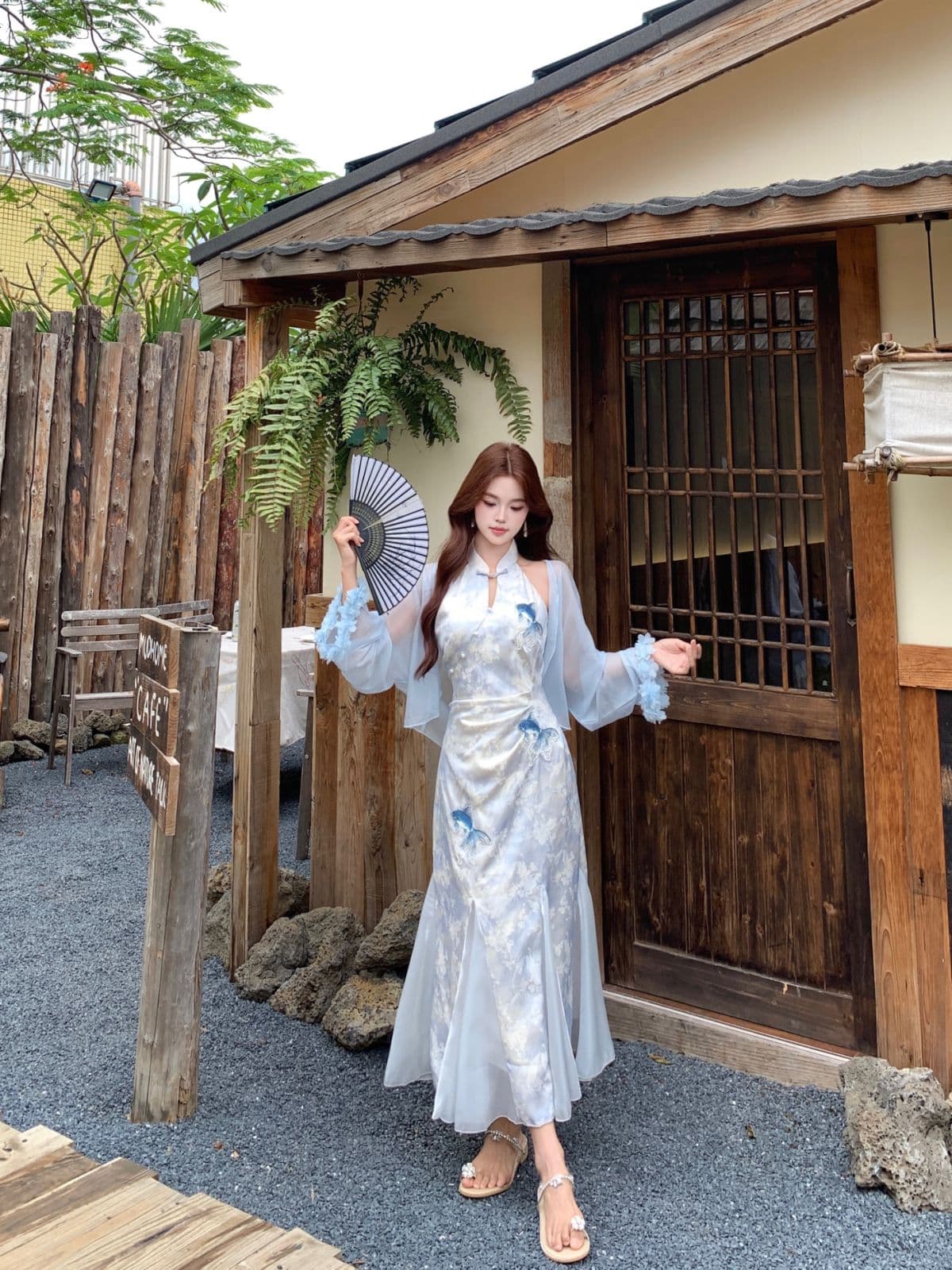 실사 빅 사이즈 비하이 수영하다 규모 감기 품격 치파오 새로운 중식 헤일로 염색 프린트 암퇘지 빛 실 개선 인어 꼬리 스커트 상세 이미지 4