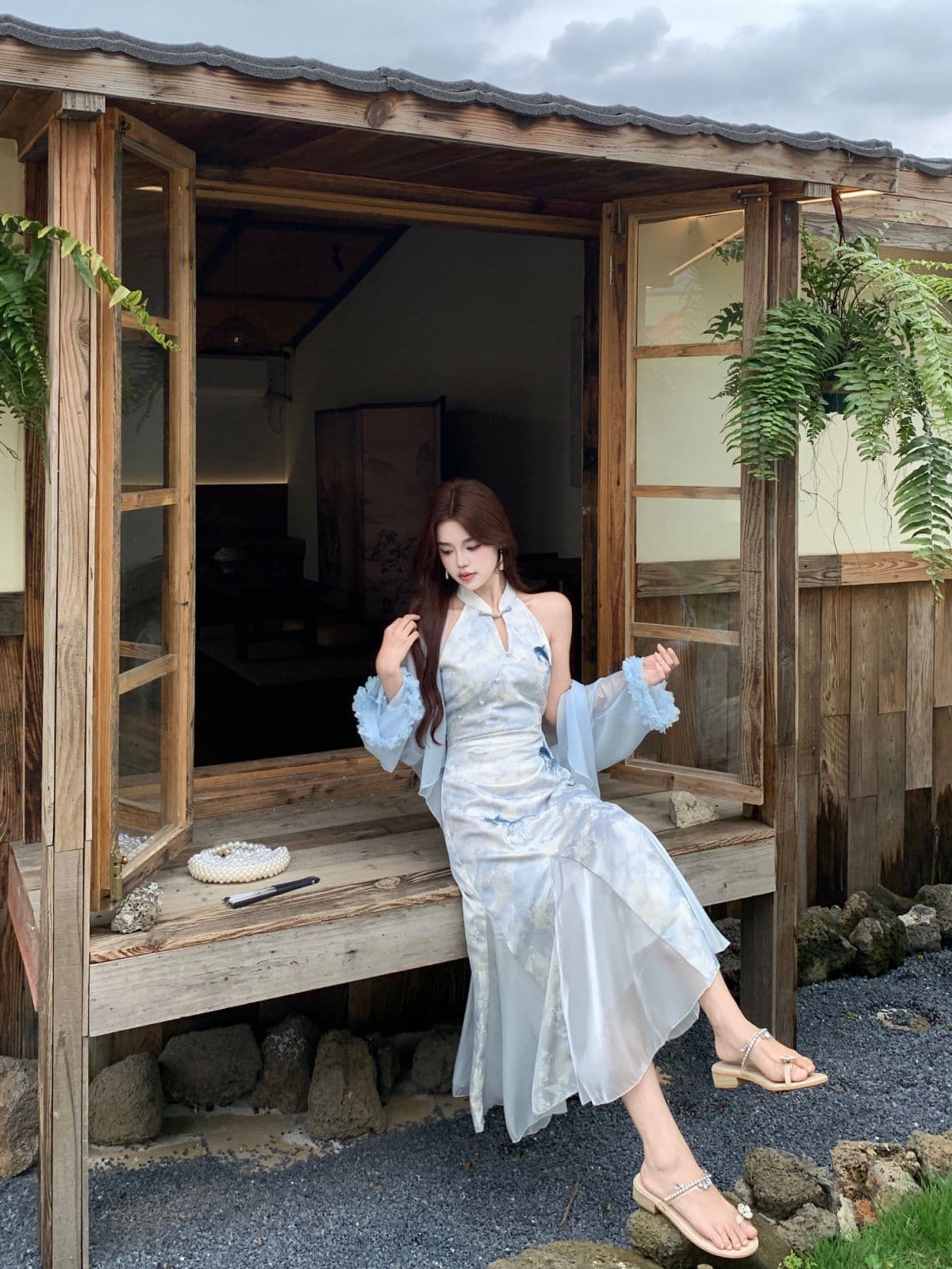 실사 빅 사이즈 비하이 수영하다 규모 감기 품격 치파오 새로운 중식 헤일로 염색 프린트 암퇘지 빛 실 개선 인어 꼬리 스커트 상세 이미지 12