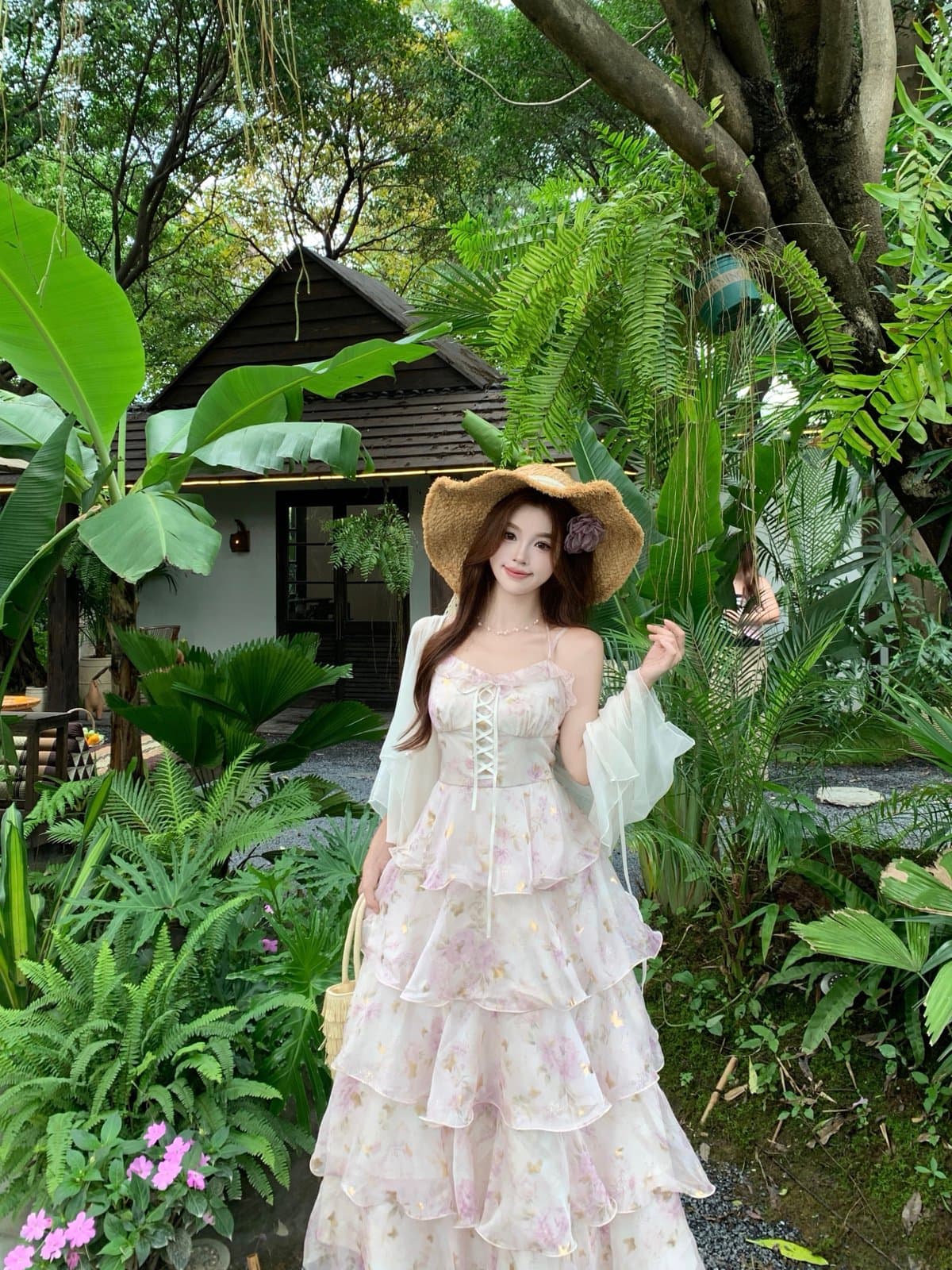 실사 빅 사이즈 수달 얕은 꿈 여름 새로운 프랑스식 꽃무늬 슬립 드레스 프린트 스트랩 허리 수축 다중 레이어 롱 스커트 상세 이미지 4