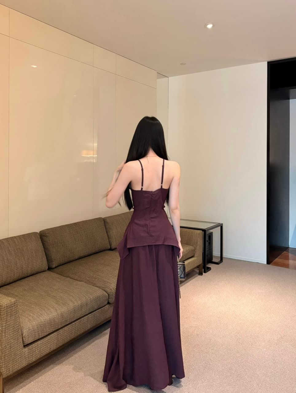 한국 스타일 디자인 센스 슬립 맨위 반신 스커트 단색 세트 불규칙 V넥 세트 상세 이미지 19
