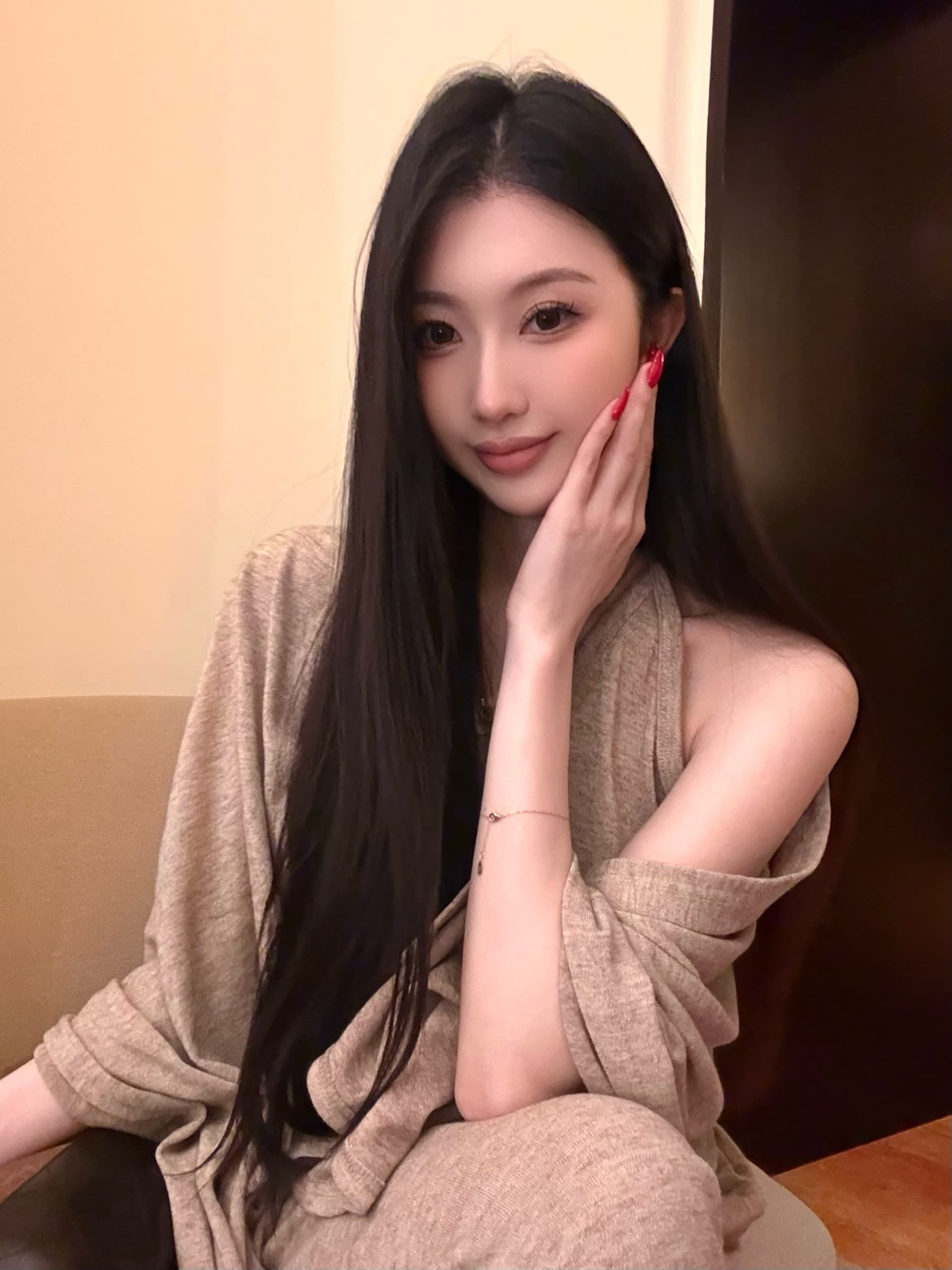 실사 정가 외국 가스 숄 슬림해 보이는 캐미솔 허리밴드 루즈핏 스트레이트 와이드 레그 팬츠 세 조각 여성 세트 상세 이미지 11