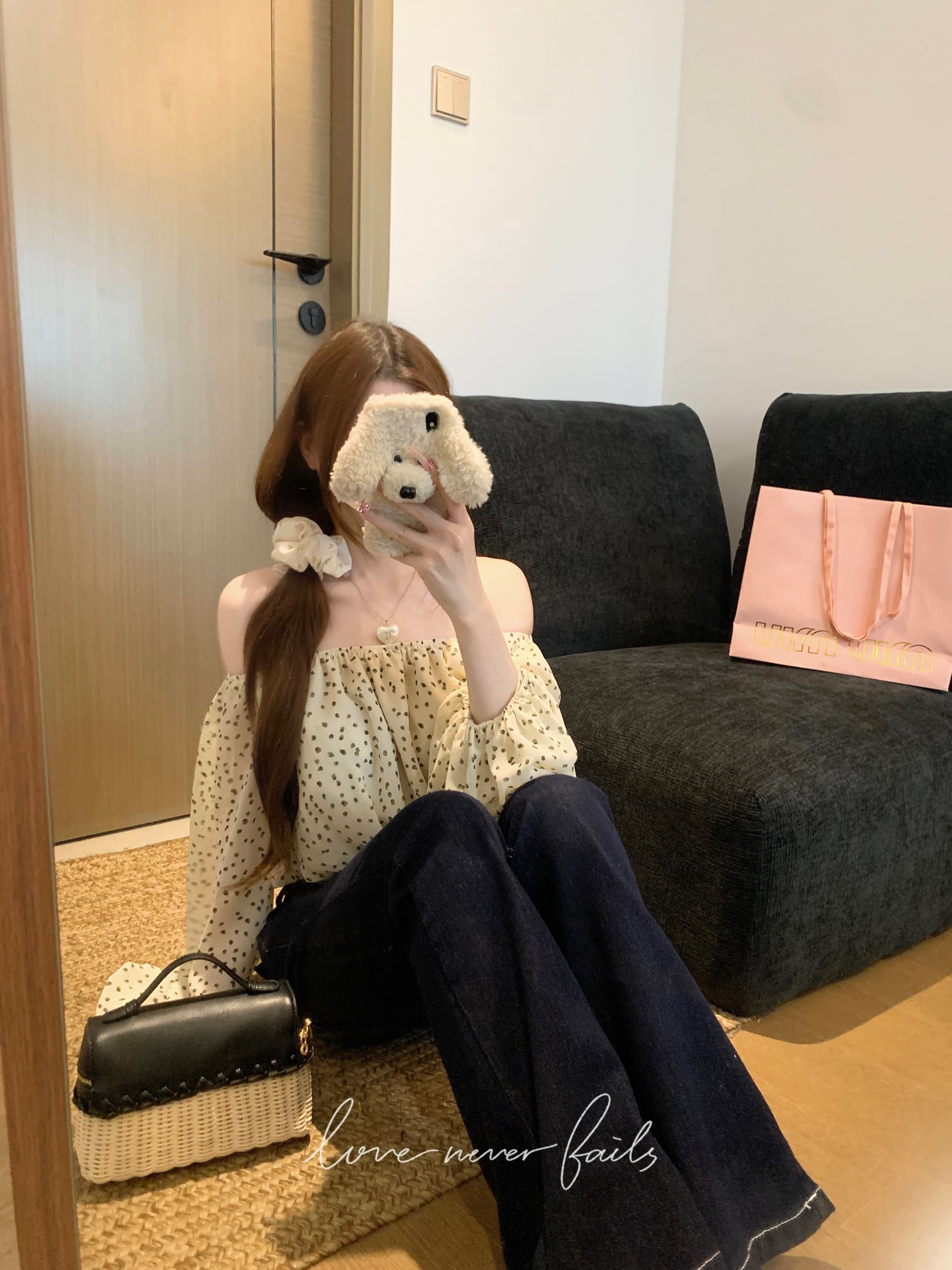 실사 정가 프랑스식 도트 무늬 오프숄더 긴팔 여성 셔츠 루즈핏 슬림해 보이는 셔츠 다용도 쇼트 스타일 Chic 맨위 상세 이미지 11