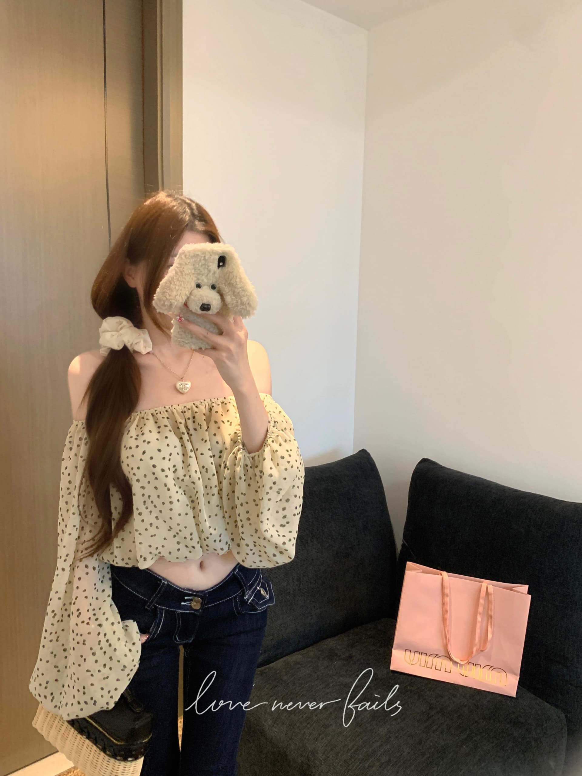 실사 정가 프랑스식 도트 무늬 오프숄더 긴팔 여성 셔츠 루즈핏 슬림해 보이는 셔츠 다용도 쇼트 스타일 Chic 맨위 상세 이미지 17