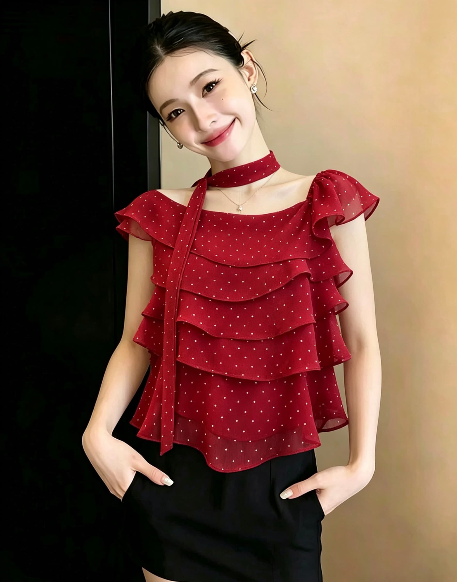 2026 여름 드레스 새로운 프랑스식 달콤함 프릴 도트 무늬 여성 셔츠 슈퍼 요정 바람 부드러운 인형 반팔 작은 셔츠 상세 이미지 2