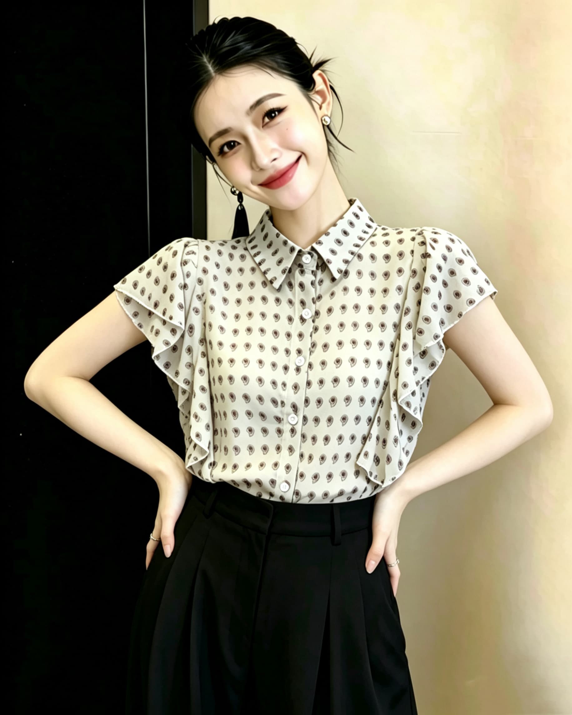 2026 여름 드레스 새로운 반팔 바람 요금 도트 무늬 프랑스식 도트 무늬 프릴 작은 날다 소매 출퇴근 바람 셔츠 상세 이미지 3