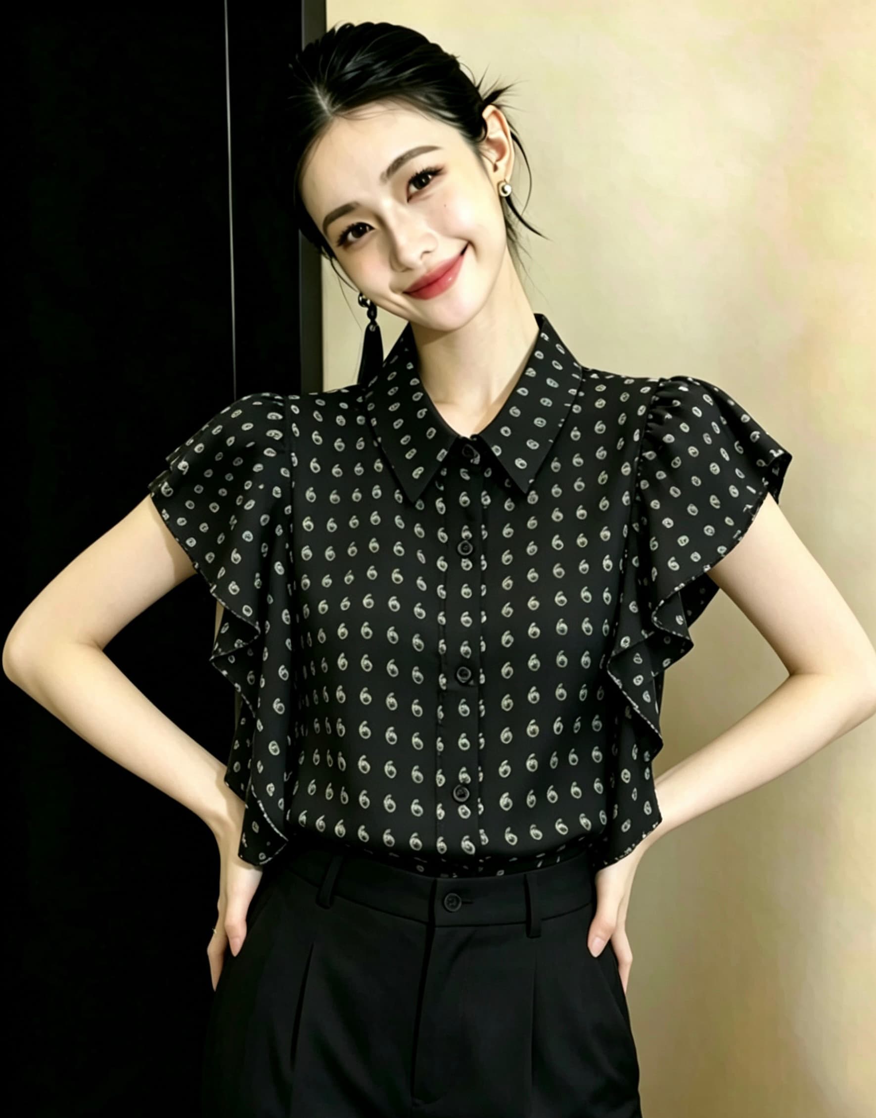 2026 여름 드레스 새로운 반팔 바람 요금 도트 무늬 프랑스식 도트 무늬 프릴 작은 날다 소매 출퇴근 바람 셔츠 상세 이미지 7