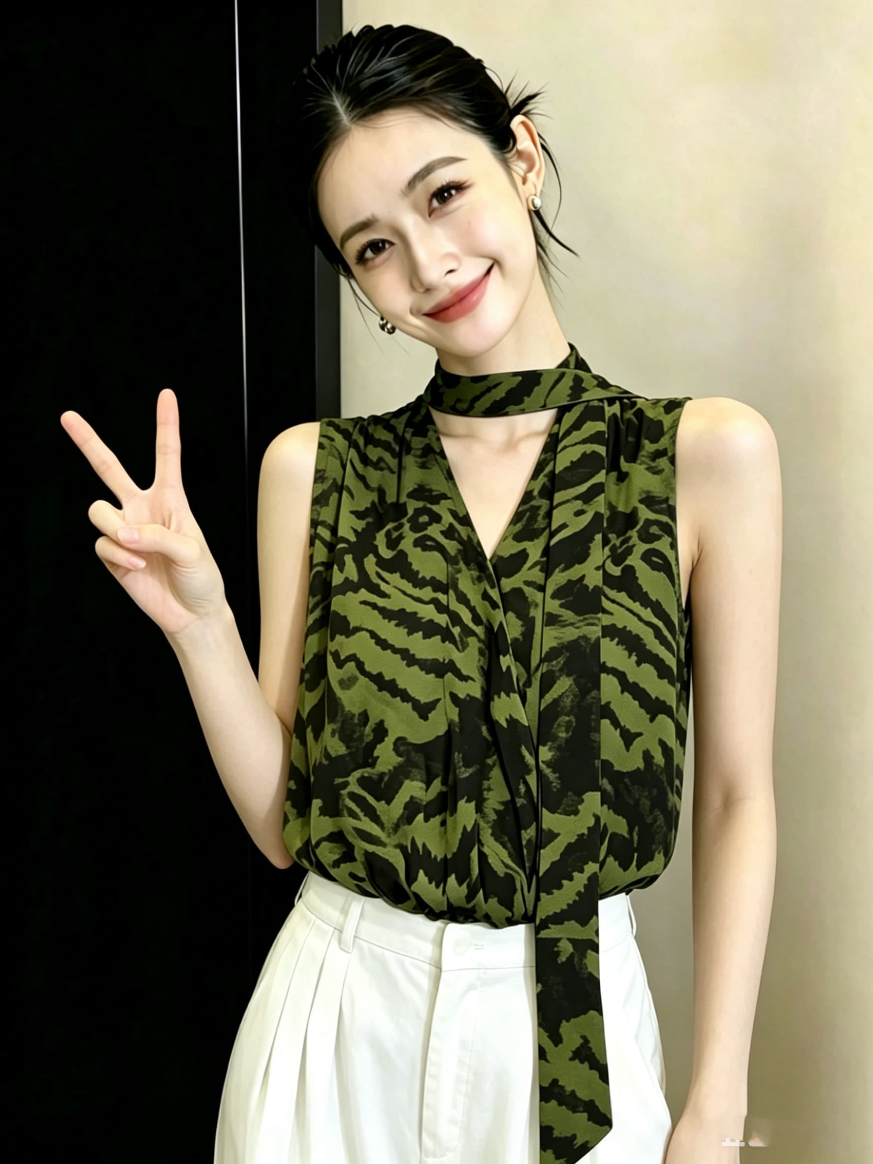 프랑스식 품격 녹색 리본 오프숄더 민소매 여성 셔츠 2026 년 여름 새로운 디자인 센스 행침 목 맨위 이미지 2