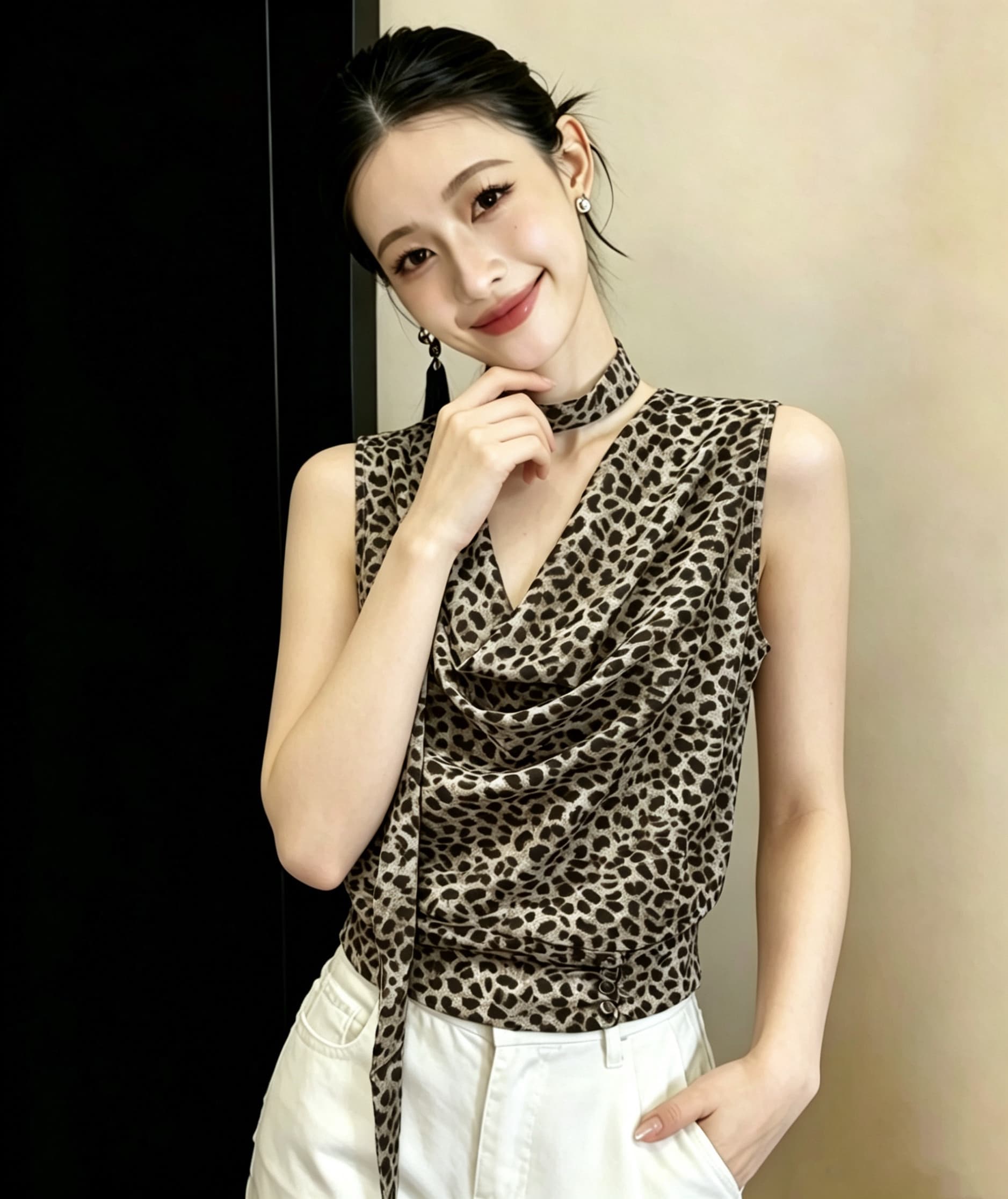 2026 여름 드레스 새로운 쉬폰 민소매 흔들다 칼라 여성 셔츠 빛 요리 한 바람 도루 센스 행침 목 둘 착용 작은 셔츠 상세 이미지 3