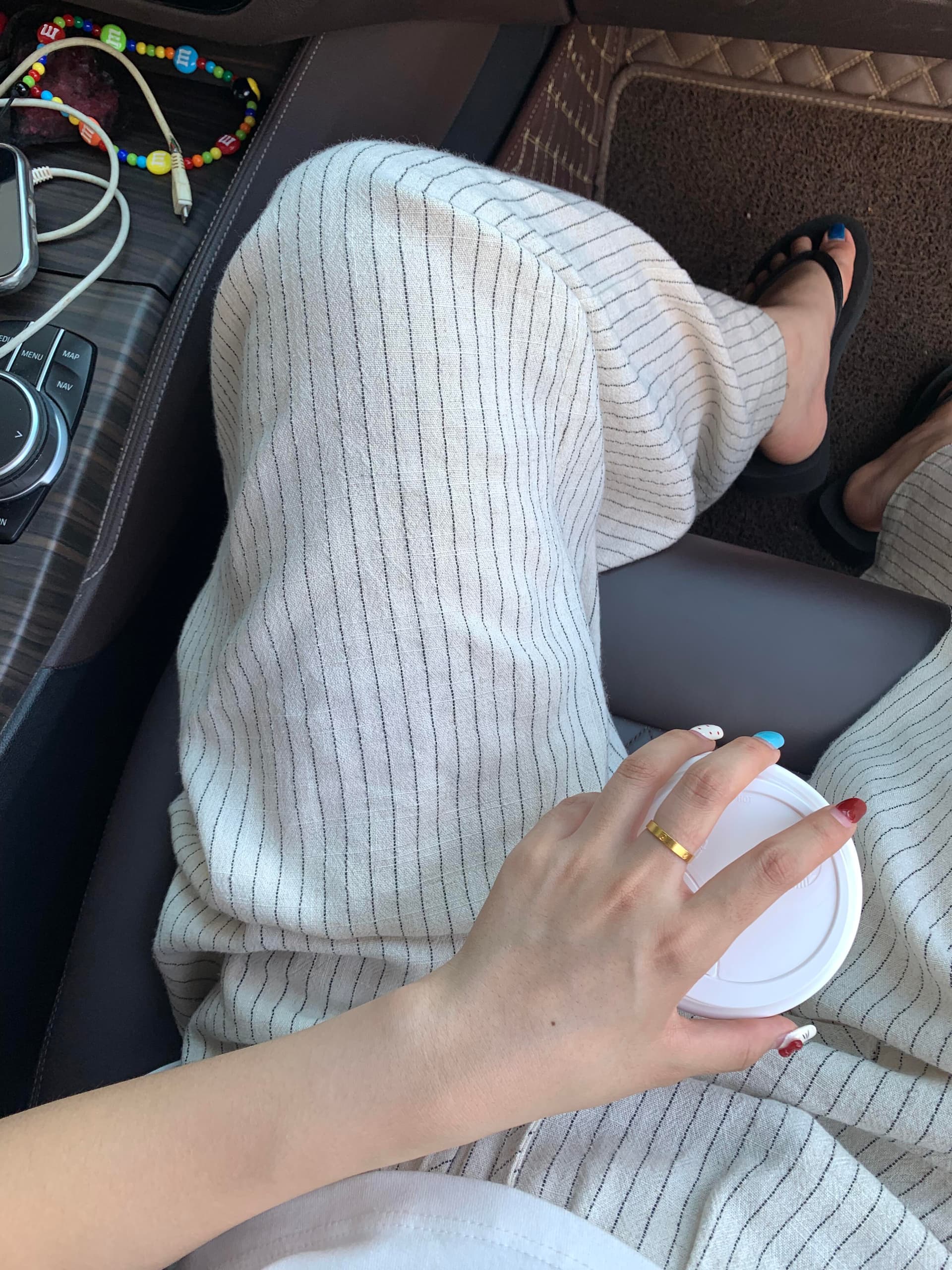 스트라이프 아마 바지 느긋한 느슨함 센스 마 재료 캐주얼 와이드 레그 팬츠 도루 센스 다용도 긴 바지 상세 이미지 4