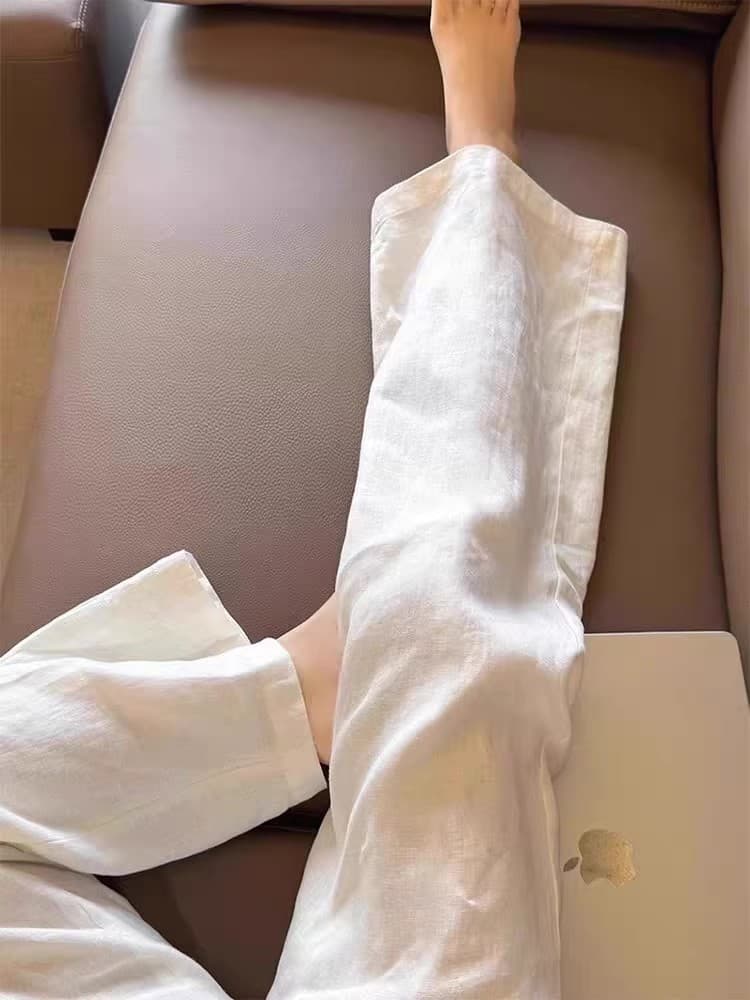 해군 아마 캐주얼 와이드 레깅스 바지 여름 얇은 스타일 올해 인기 벽오동 바지 오래된 돈 바람 면 린넨 스트레이트 팬츠 상세 이미지 7