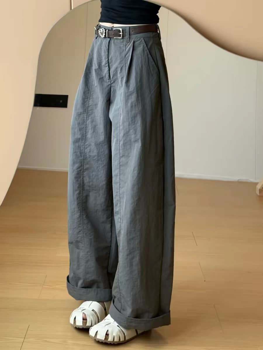아메리칸 레트로 회색 속도 건조한 모통이 칼 와이드 레깅스 바지 여름 새로운 다용도 슬림해 보이는 얇은 스타일 캐주얼 워크웨어 바지 상세 이미지 1
