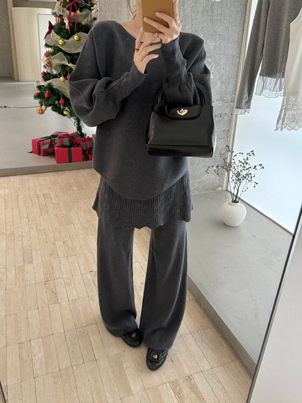 한 부서 긴팔 느긋한 바람 니트 스웨터 스웨터 여자 스트레이트 방귀 커튼 캐주얼 바지 패션 세트 투피스 세트 가을 겨울 상세 이미지 5