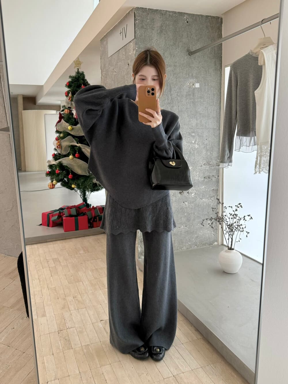 한 부서 긴팔 느긋한 바람 니트 스웨터 스웨터 여자 스트레이트 방귀 커튼 캐주얼 바지 패션 세트 투피스 세트 가을 겨울 상세 이미지 7